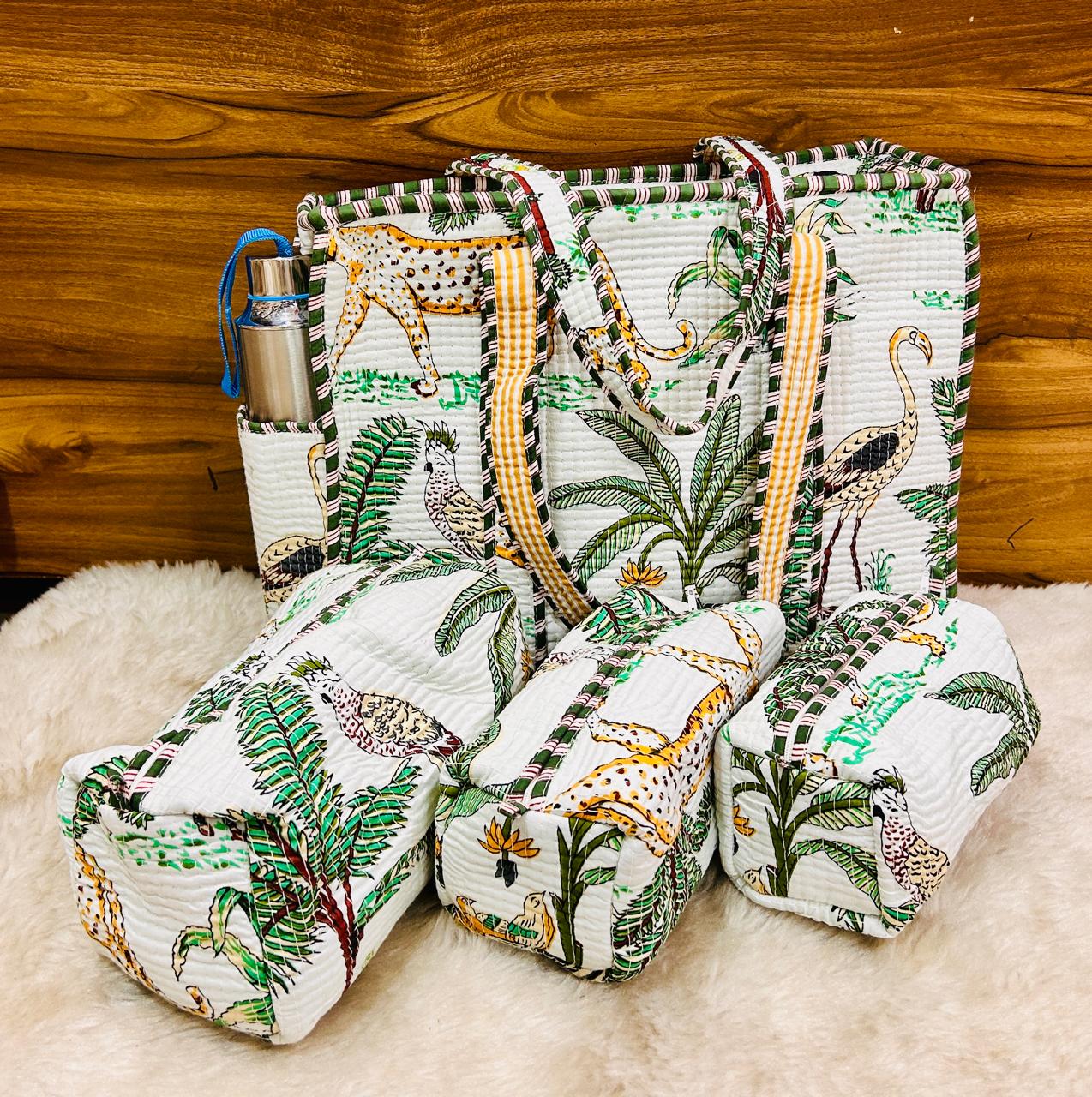 4-Piece  Travel Tote & Storage Bag Set – Tote with 3 Multipurpose Pouches | Durable & Water-Resistant