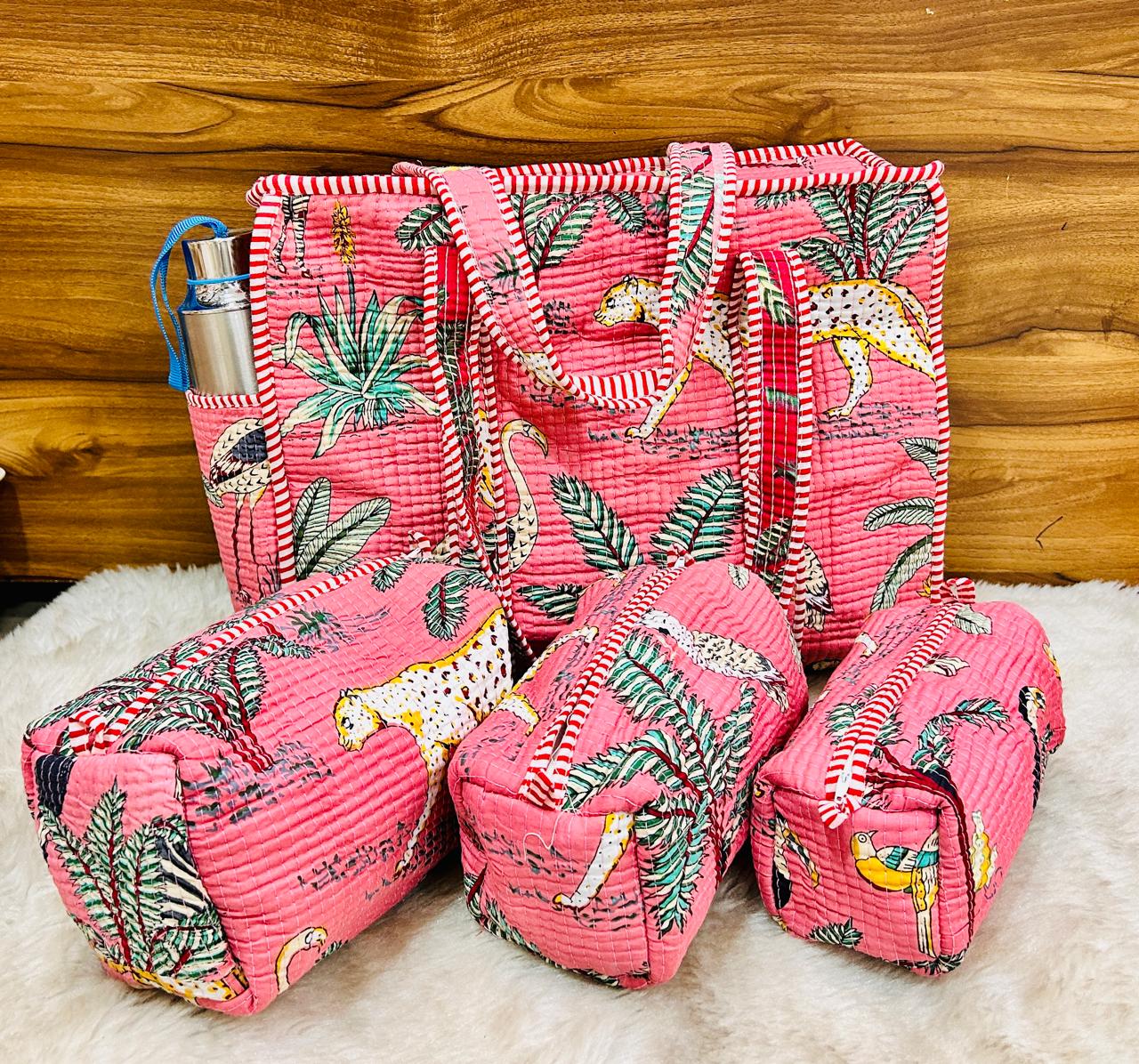 4-Piece  Travel Tote & Storage Bag Set – Tote with 3 Multipurpose Pouches | Durable & Water-Resistant