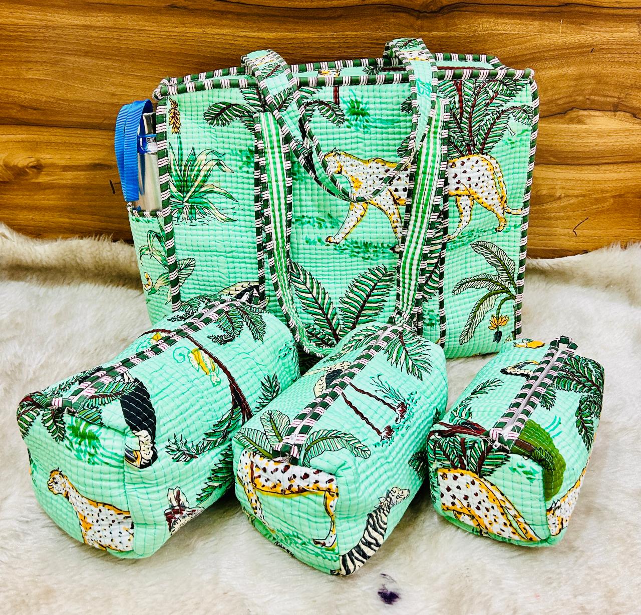 4-Piece  Travel Tote & Storage Bag Set – Tote with 3 Multipurpose Pouches | Durable & Water-Resistant