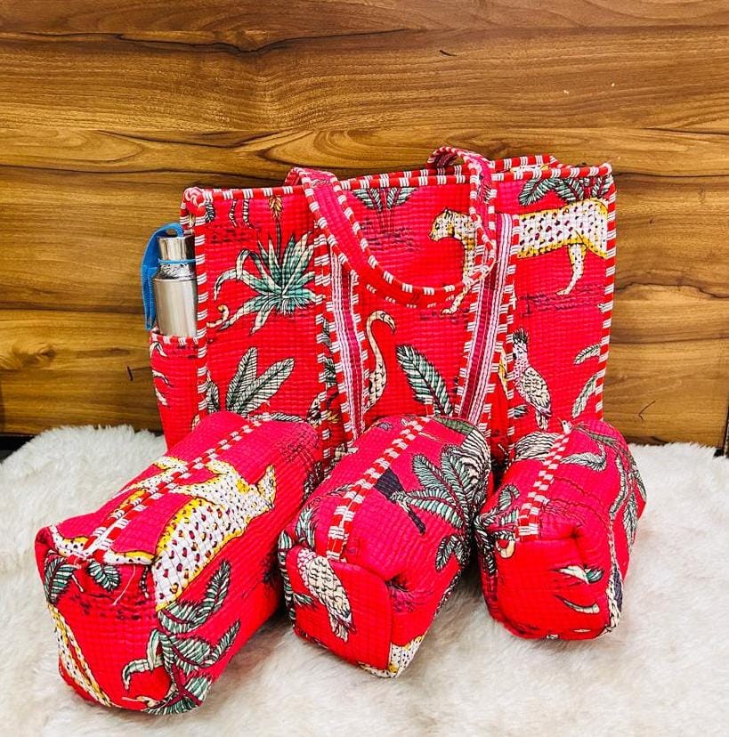 4-Piece  Travel Tote & Storage Bag Set – Tote with 3 Multipurpose Pouches | Durable & Water-Resistant