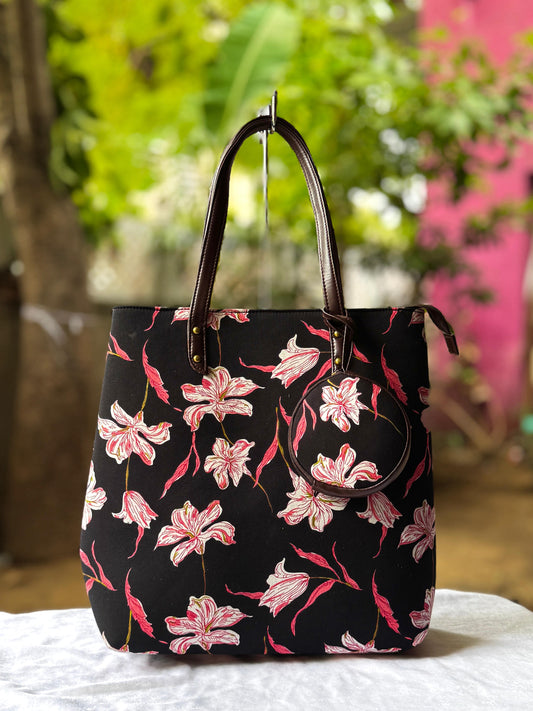 Premium Canvas Tote Bag with Pouch-Lily