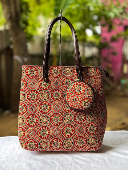 Premium Canvas Tote Bag with Pouch-Maroon