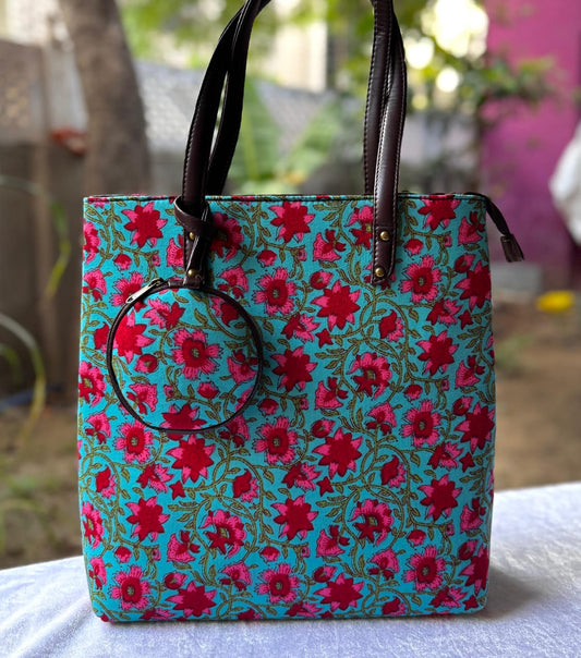 Premium Canvas Tote Bag with Pouch-Flower