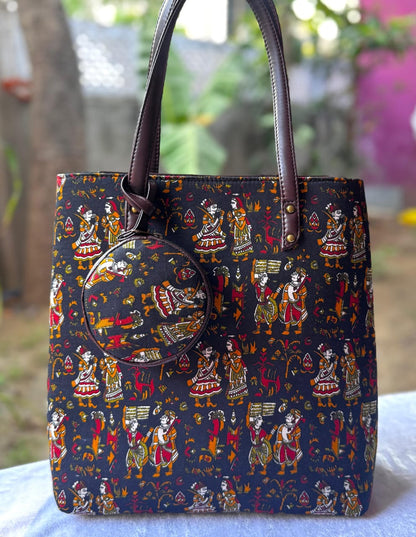 Premium Canvas Tote Bag with Pouch-Folk Art