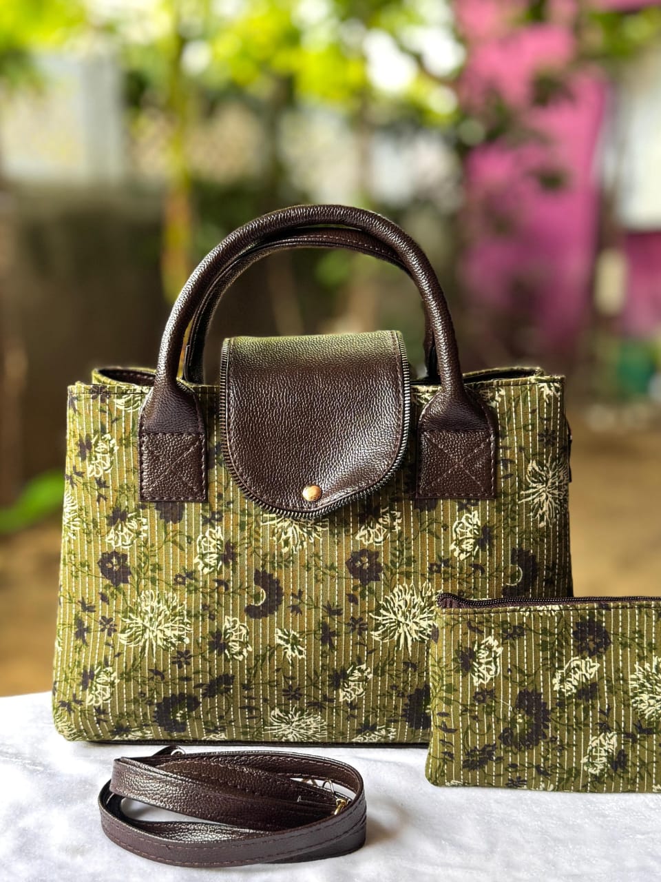 Tote cum sling bag with pouch-Peach