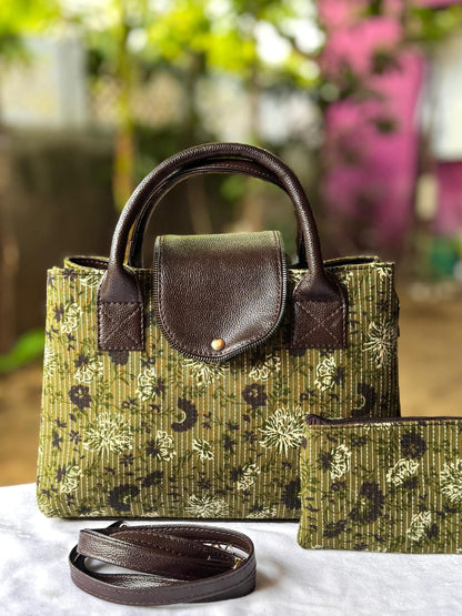 Tote cum sling bag with pouch-Peach