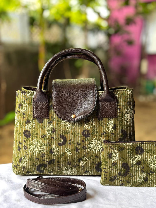 Tote cum sling bag with pouch-Peach