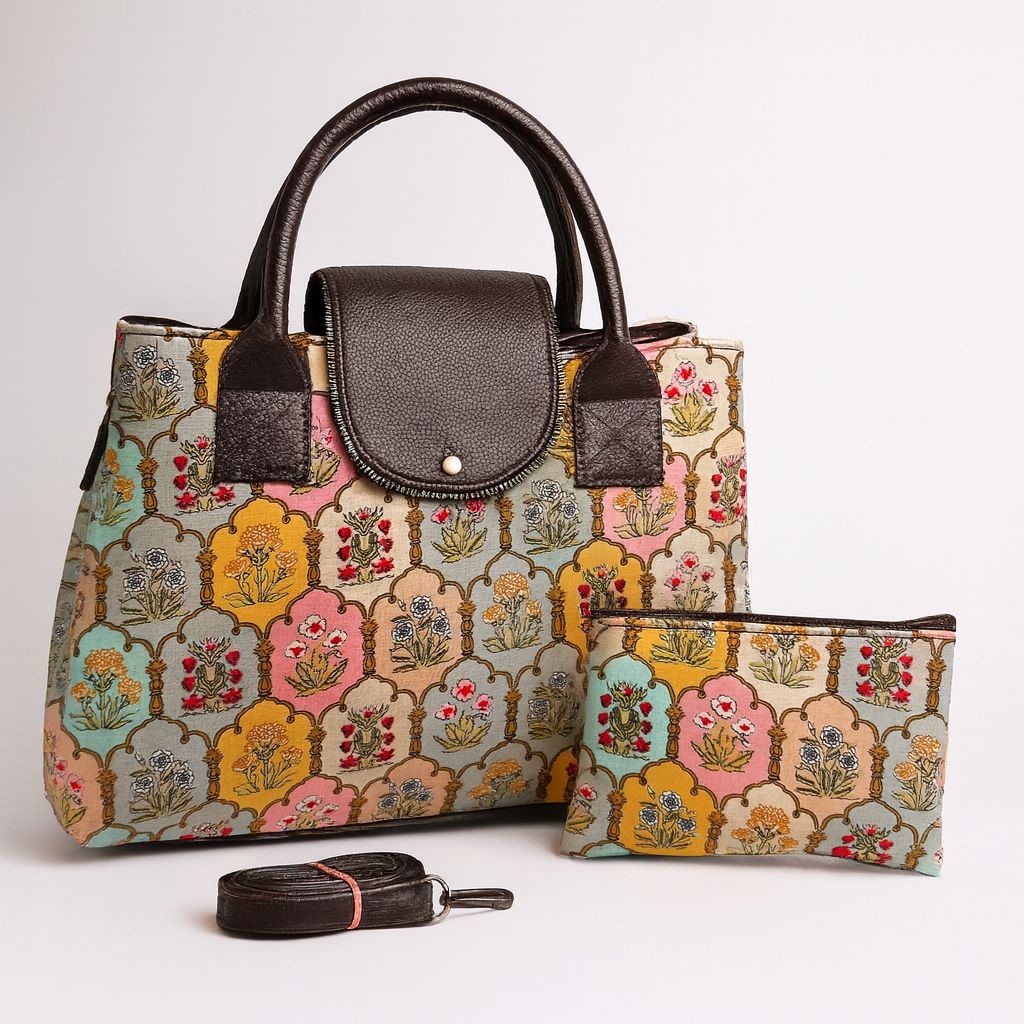 Tote cum sling bag with pouch-flower