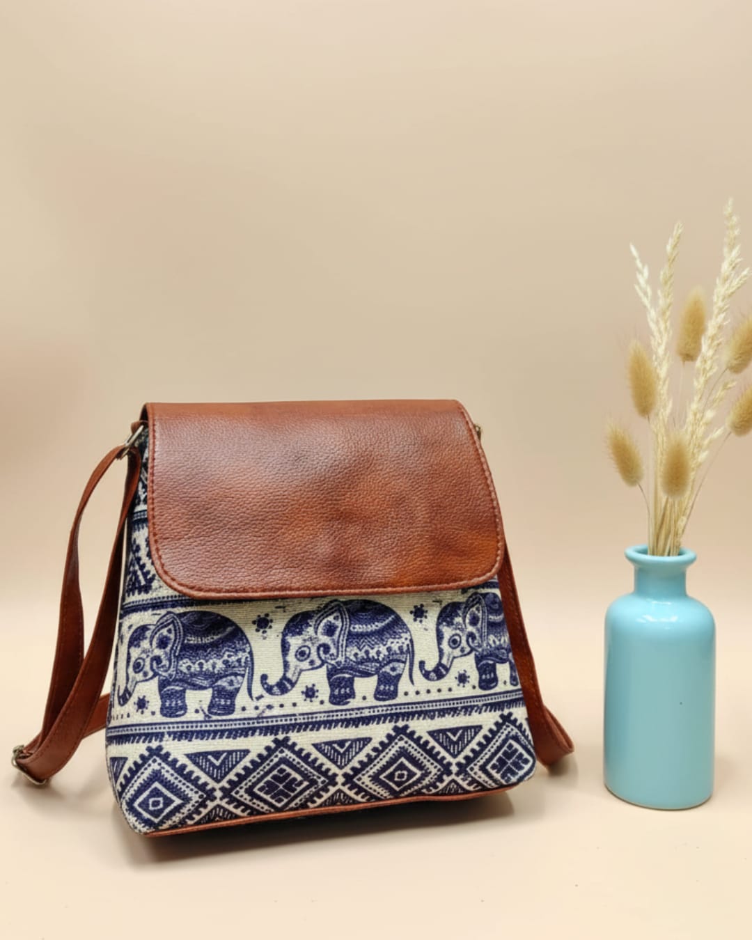 Floral Jute Sling Bag Elephant Design