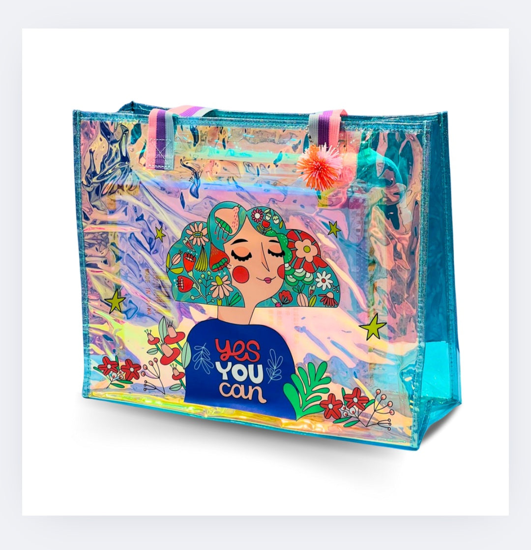 Colorful Cartoon Cat Transparent PVC Tote Bag – Fun Kids Travel & School Bag