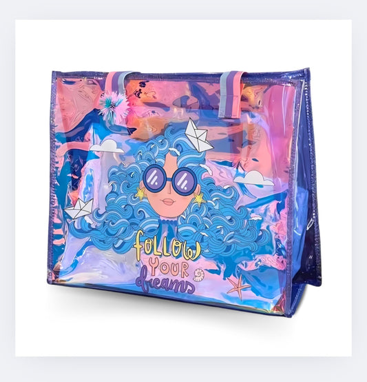 Colorful Cartoon Cat Transparent PVC Tote Bag – Fun Kids Travel & School Bag
