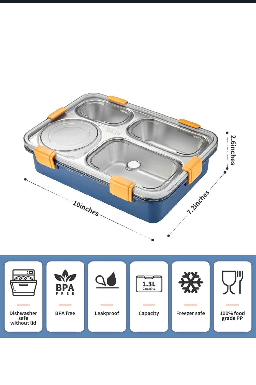 Stainless Steel Bento Lunch Box – 4 Compartment Leak-Proof Tiffin for Kids & Adults