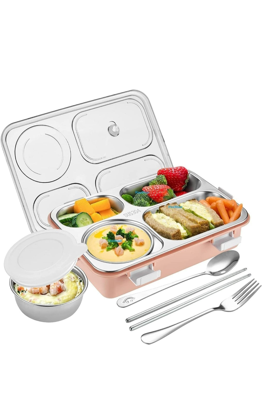 Stainless Steel Bento Lunch Box – 4 Compartment Leak-Proof Tiffin for Kids & Adults