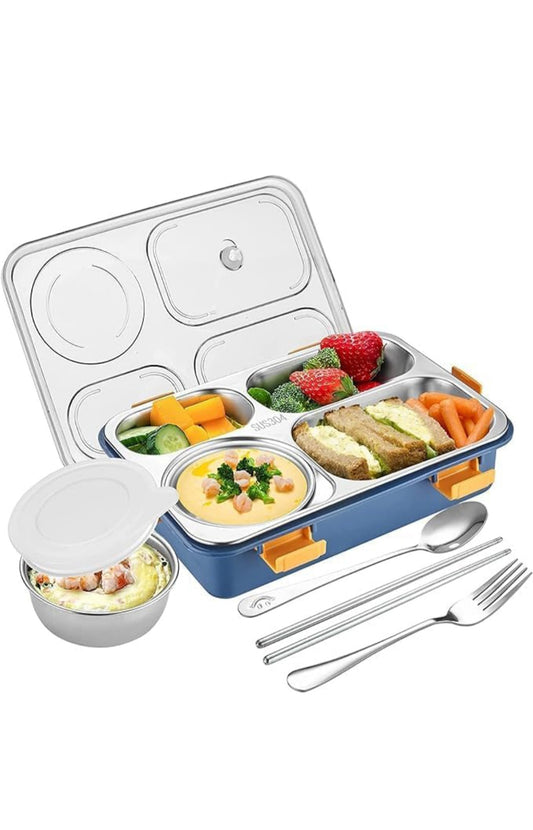 Stainless Steel Bento Lunch Box – 4 Compartment Leak-Proof Tiffin for Kids & Adults