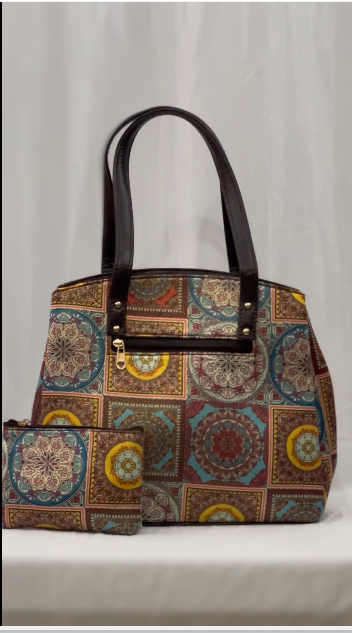 Bohemian Patchwork Tote Bag with Matching Pouch – Red