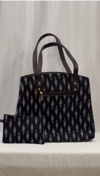 Bohemian Patchwork Tote Bag with Matching Pouch – Black