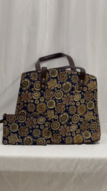 Bohemian Patchwork Tote Bag with Matching Pouch –Beige