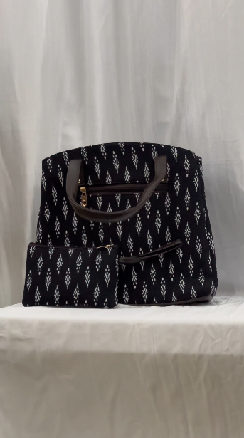 Bohemian Patchwork Tote Bag with Matching Pouch – Black