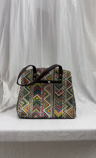 Bohemian Patchwork Tote Bag with Matching Pouch – Silver