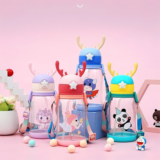 Cute Panda Sipper Bottle with Straw – 600ml (Kids Water Bottle)