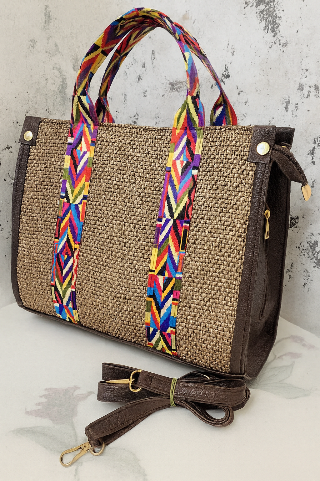 Handcrafted Jute  Tote Bag with Boho Strap