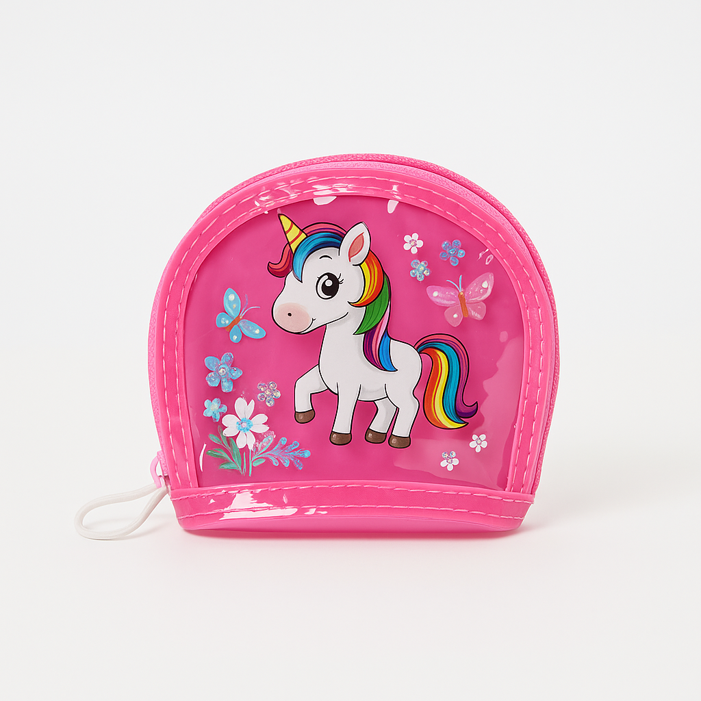 Unicorn Coin Pouch for Kids – Pink Glitter Zip Wallet