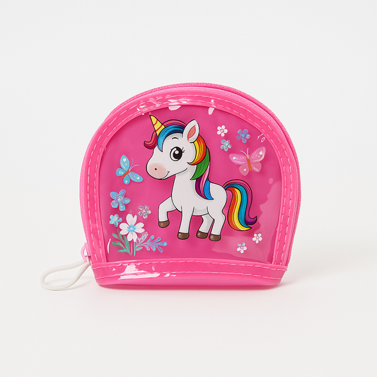 Unicorn Coin Pouch for Kids – Pink Glitter Zip Wallet