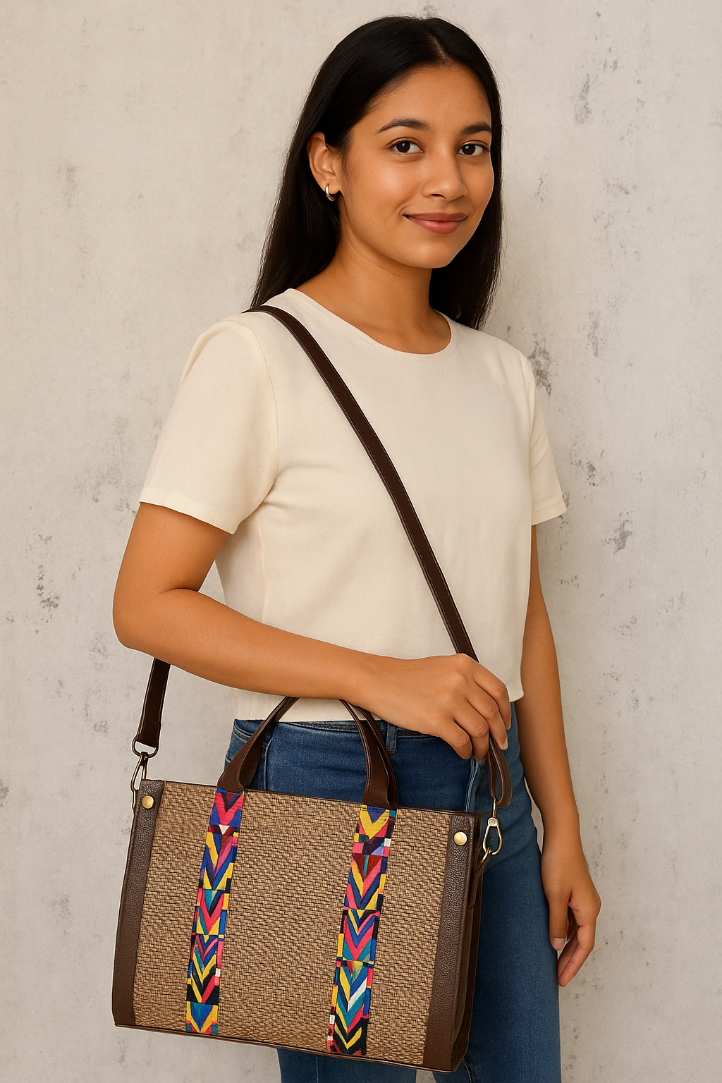 Handcrafted Jute  Tote Bag with Boho Strap