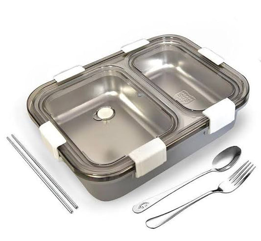 Stainless Steel Bento Lunch Box – 2 Compartment Leak-Proof Tiffin for Kids & Adults