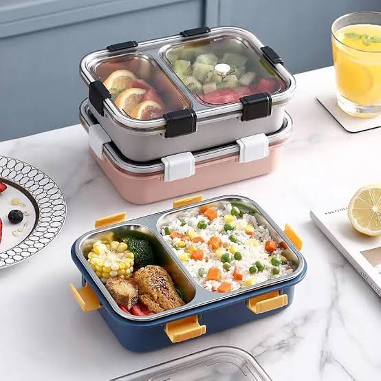 Stainless Steel Bento Lunch Box – 2 Compartment Leak-Proof Tiffin for Kids & Adults