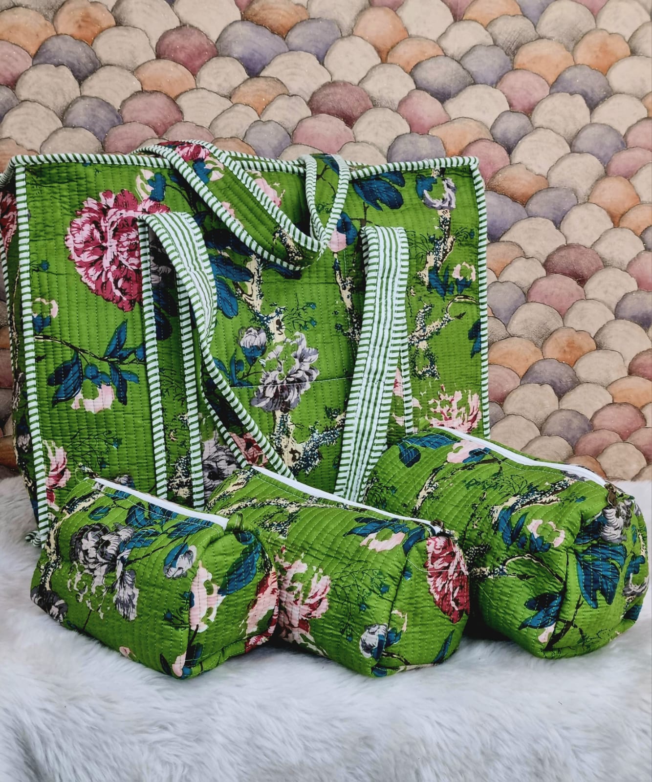 4-Piece  Travel Tote & Storage Bag Set – Tote with 3 Multipurpose Pouches | Durable & Water-Resistant