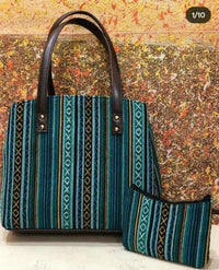 Bohemian Patchwork Tote Bag with Matching Pouch – Jacquard Green