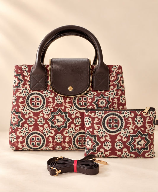 Tote cum sling bag with pouch-Red