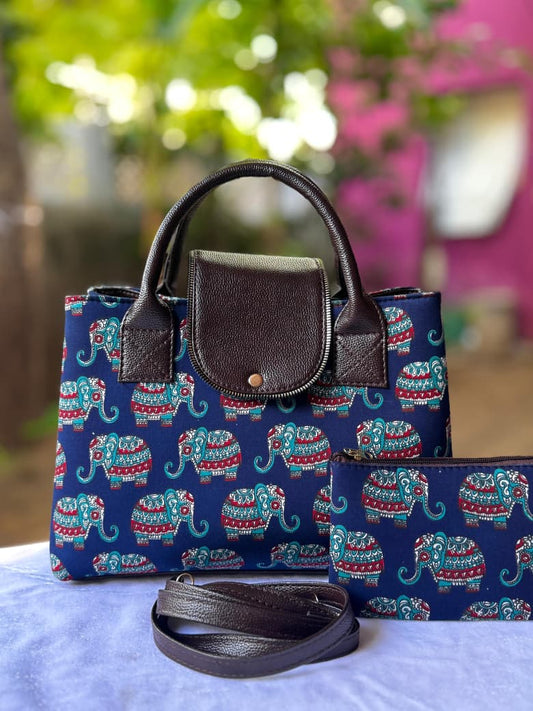 Tote cum sling bag with pouch-Navy