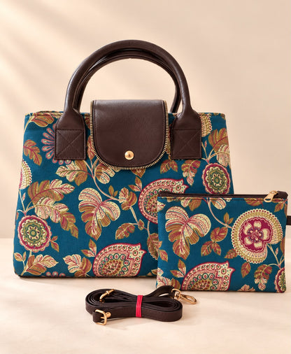 Tote cum sling bag with pouch-Teal