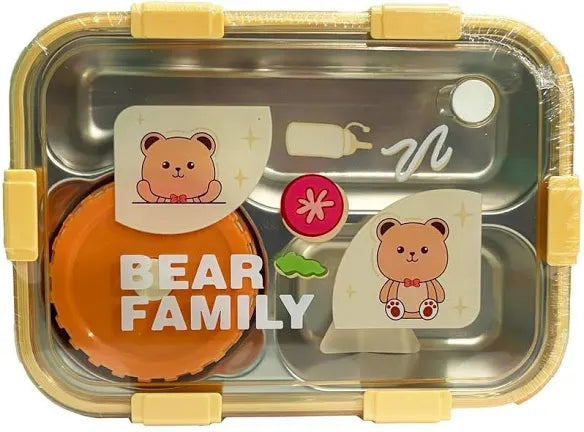 Teddy Bear Stainless Steel Bento Lunch Box – 3 Compartment Tiffin for Kids