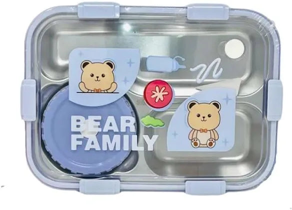 Teddy Bear Stainless Steel Bento Lunch Box – 3 Compartment Tiffin for Kids