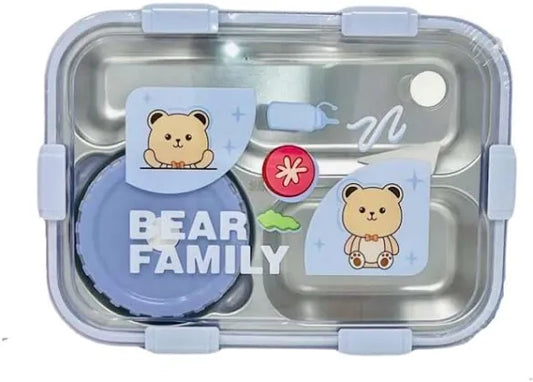 Teddy Bear Stainless Steel Bento Lunch Box – 3 Compartment Tiffin for Kids