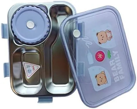 Teddy Bear Stainless Steel Bento Lunch Box – 3 Compartment Tiffin for Kids
