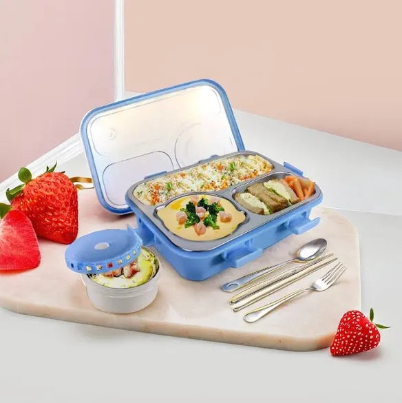 Stainless Steel Bento Lunch Box – 3 Compartment with Plain Pastel Lid