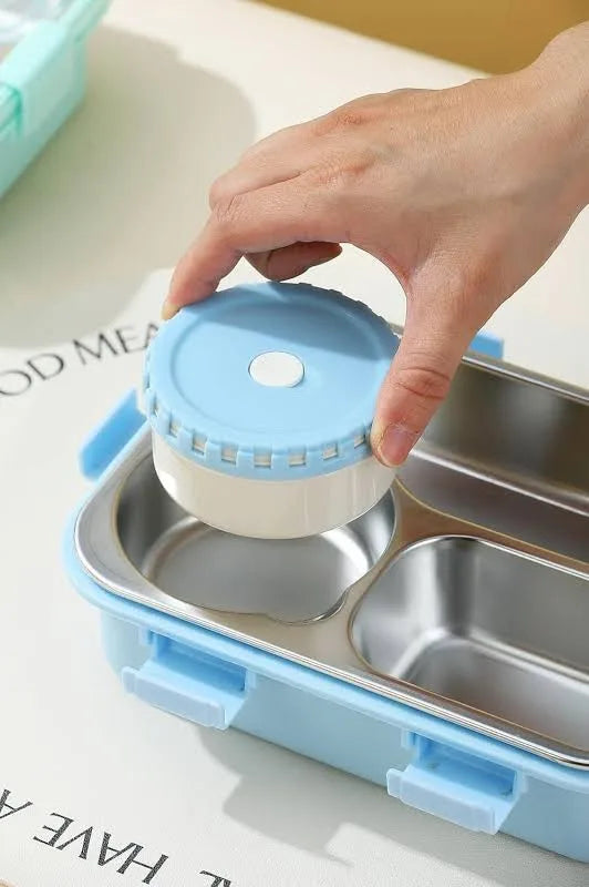 Stainless Steel Bento Lunch Box – 3 Compartment with Plain Pastel Lid